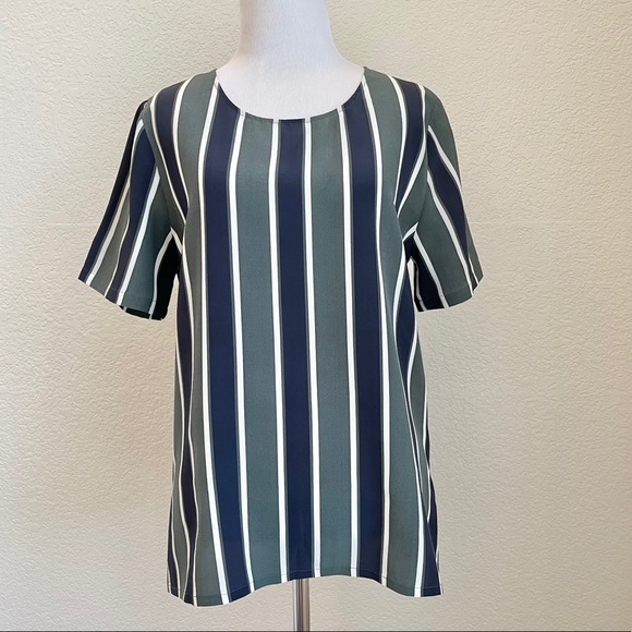 Theory Tops - Theory Silk Striped Green Blue Top Blouse Shirt